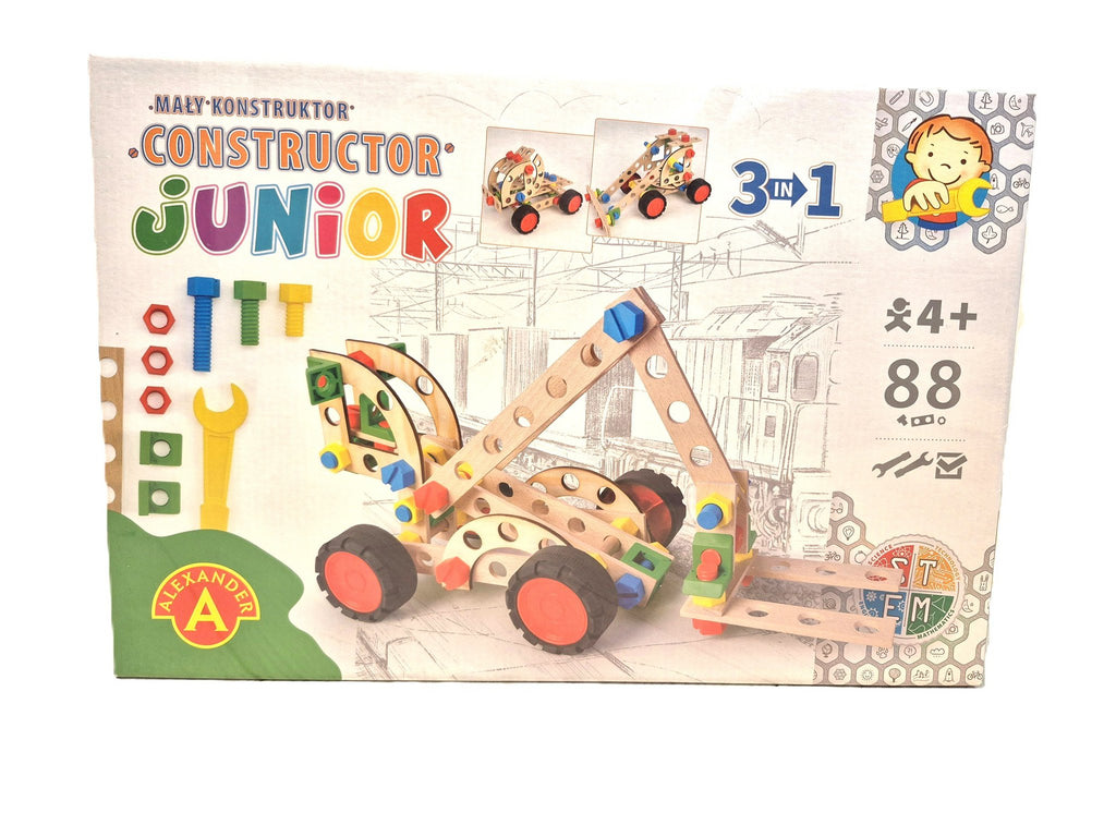 Constructieset Constructor Junior Bulldozer 3 in 1 van hout- 88 onderdelen