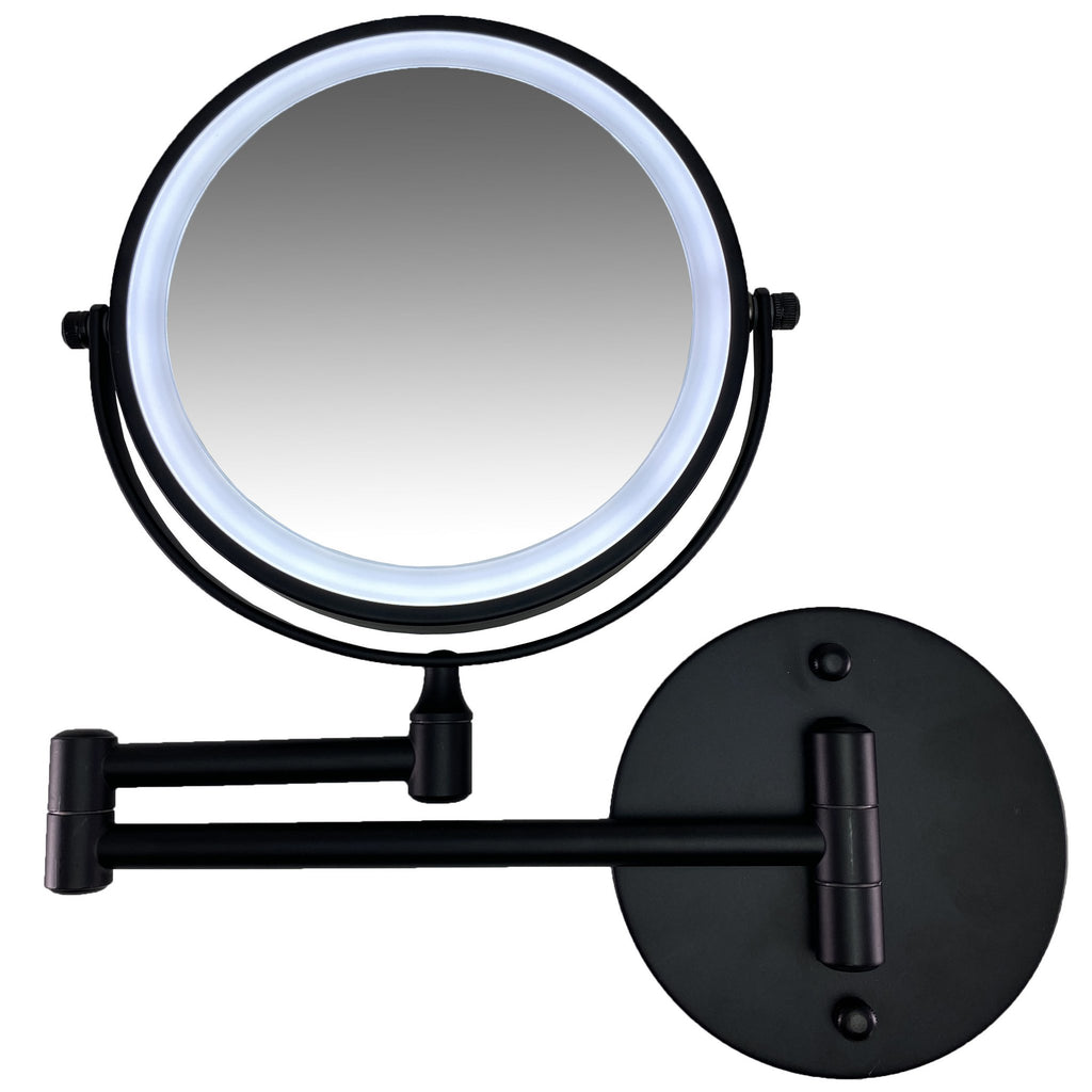 Metalen LED knikarm wandspiegel zwart /Ø17,5cm