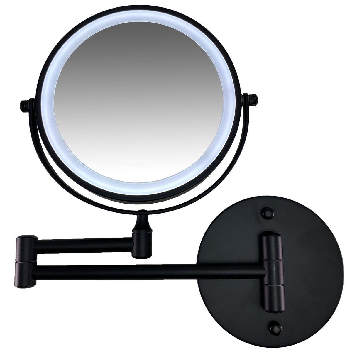 Metalen LED knikarm wandspiegel zwart /Ø17,5cm