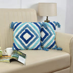 Decoratieve kussenhoes – getuft geometrisch, pomponrand – 16x16 inch, enkele eenheid