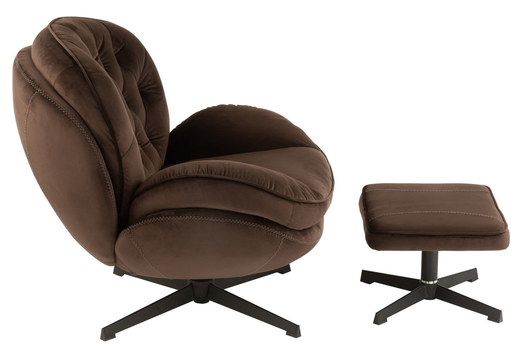 J-Line zetel Relax -+ voetbank - metaal/textiel - donkerbruin