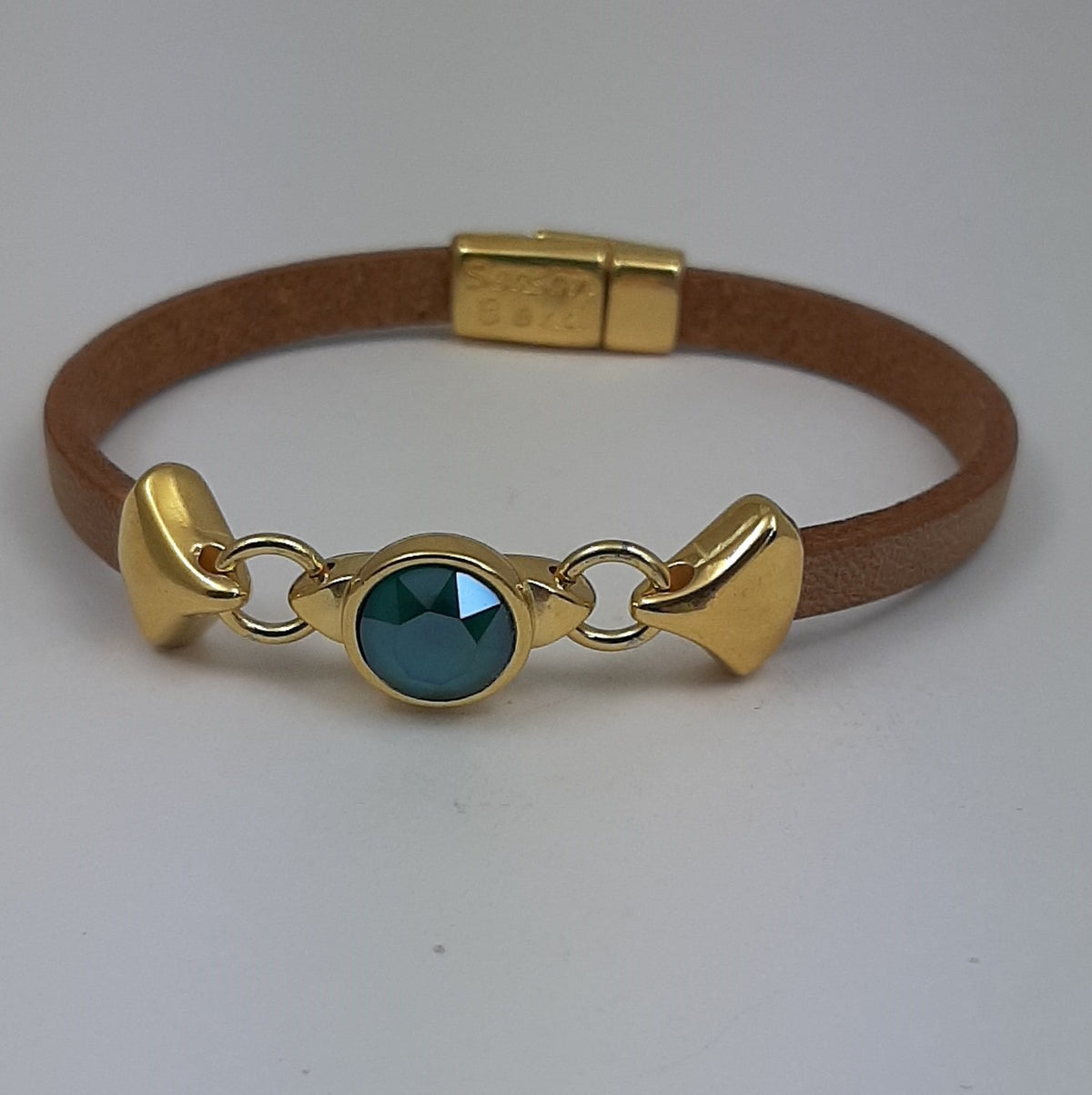 Nexus leren armband glas kristal 24K verguld