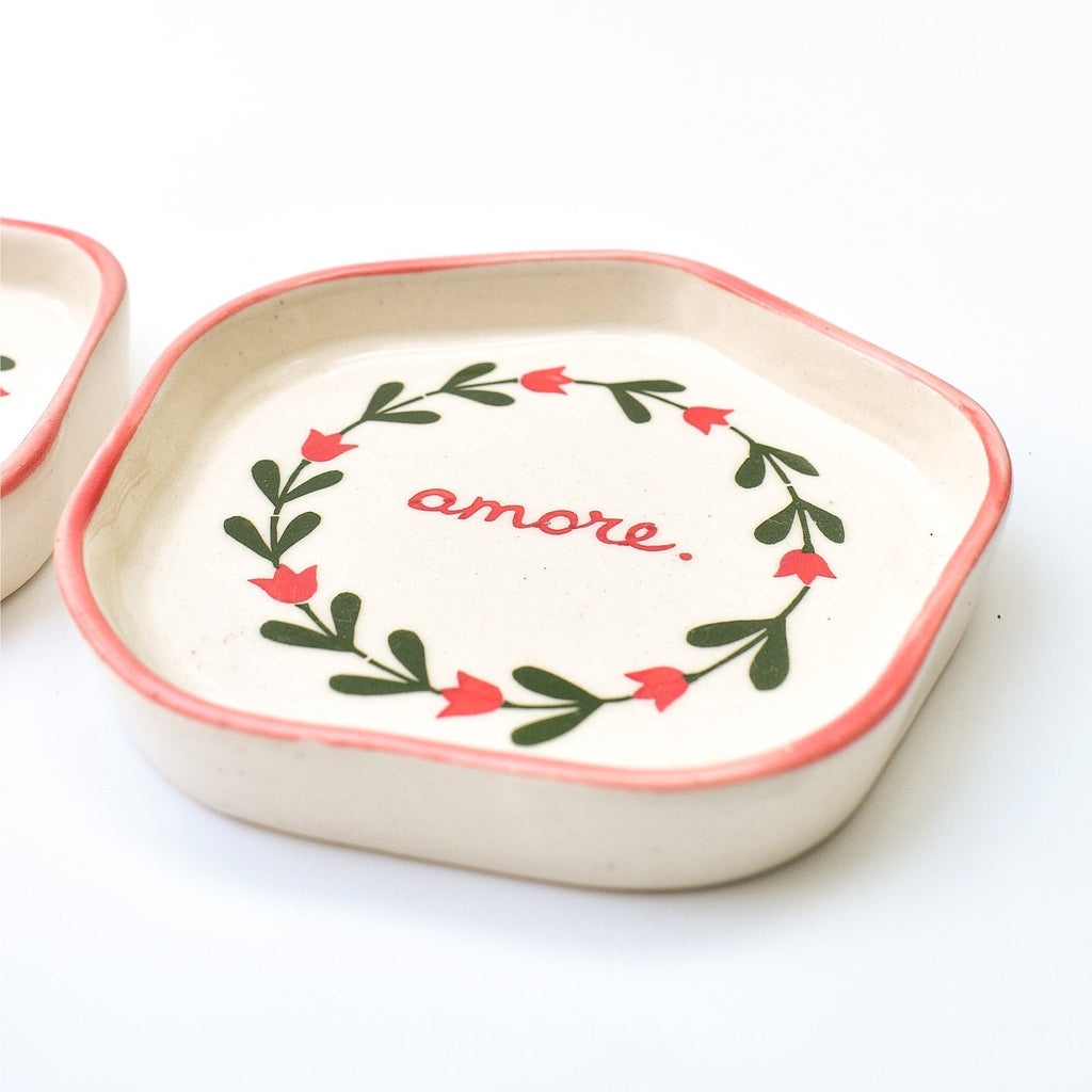 Serveerbord | Keramiek Handgeschilderde bloemen | Set van 2