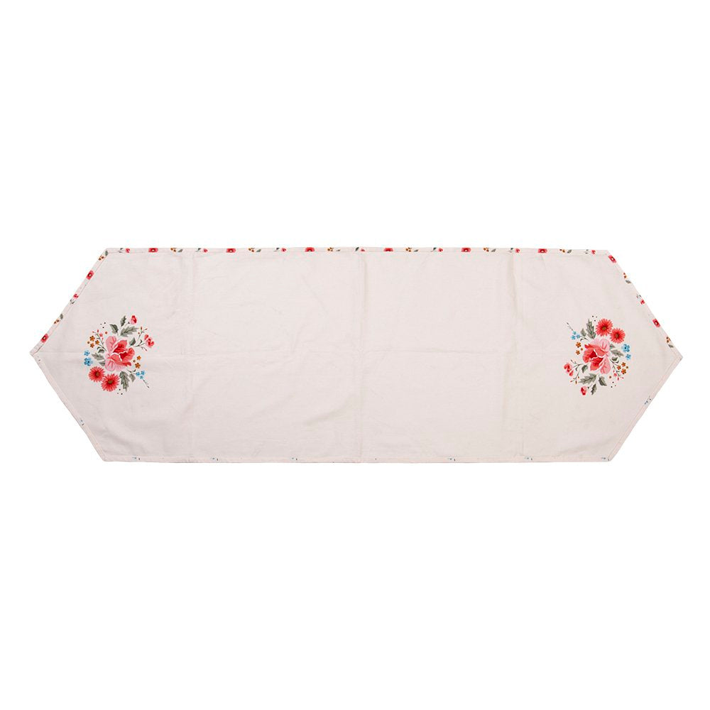 Tafelloper 50x160 cm Beige Katoen Rozen Tafelkleed