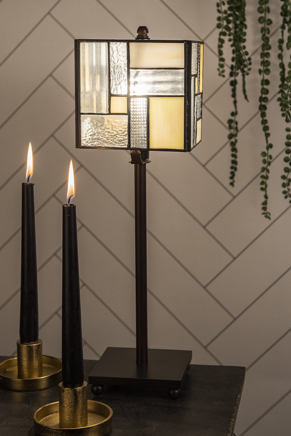 Tiffany Tafellamp 13x13x28 cm Wit Beige Glas Tiffany Bureaulamp