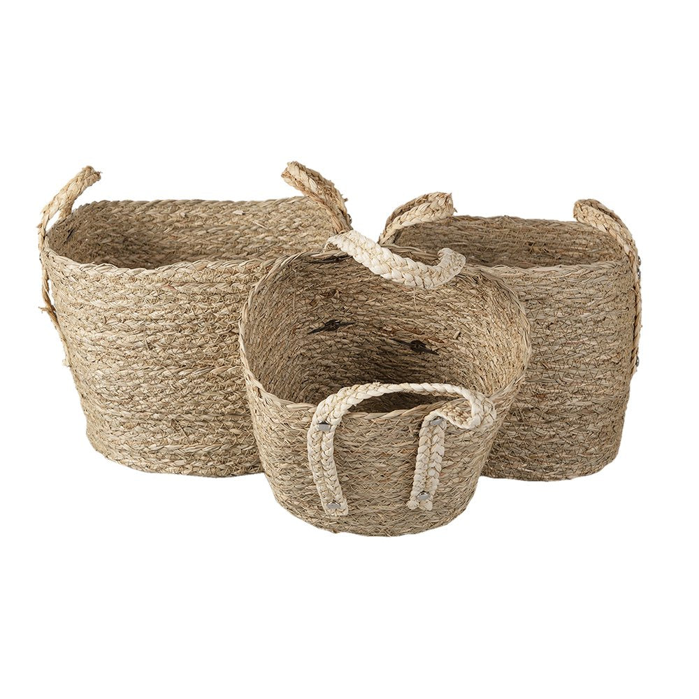 Opbergmand Set van 3 Ø 27 Ø 23 Ø 20 cm Bruin Stro Mand
