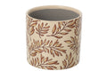 J-Line Bloempot met bladeren - keramiek - ecru/bruin - large