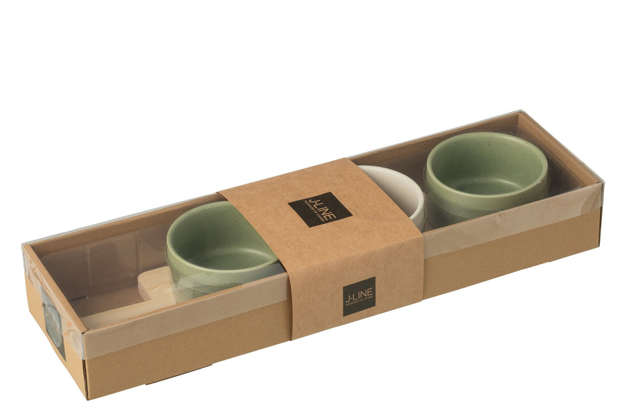 J-Line Tapasservies 3 Sets + Houten Schaal In Doos Groen/Wit