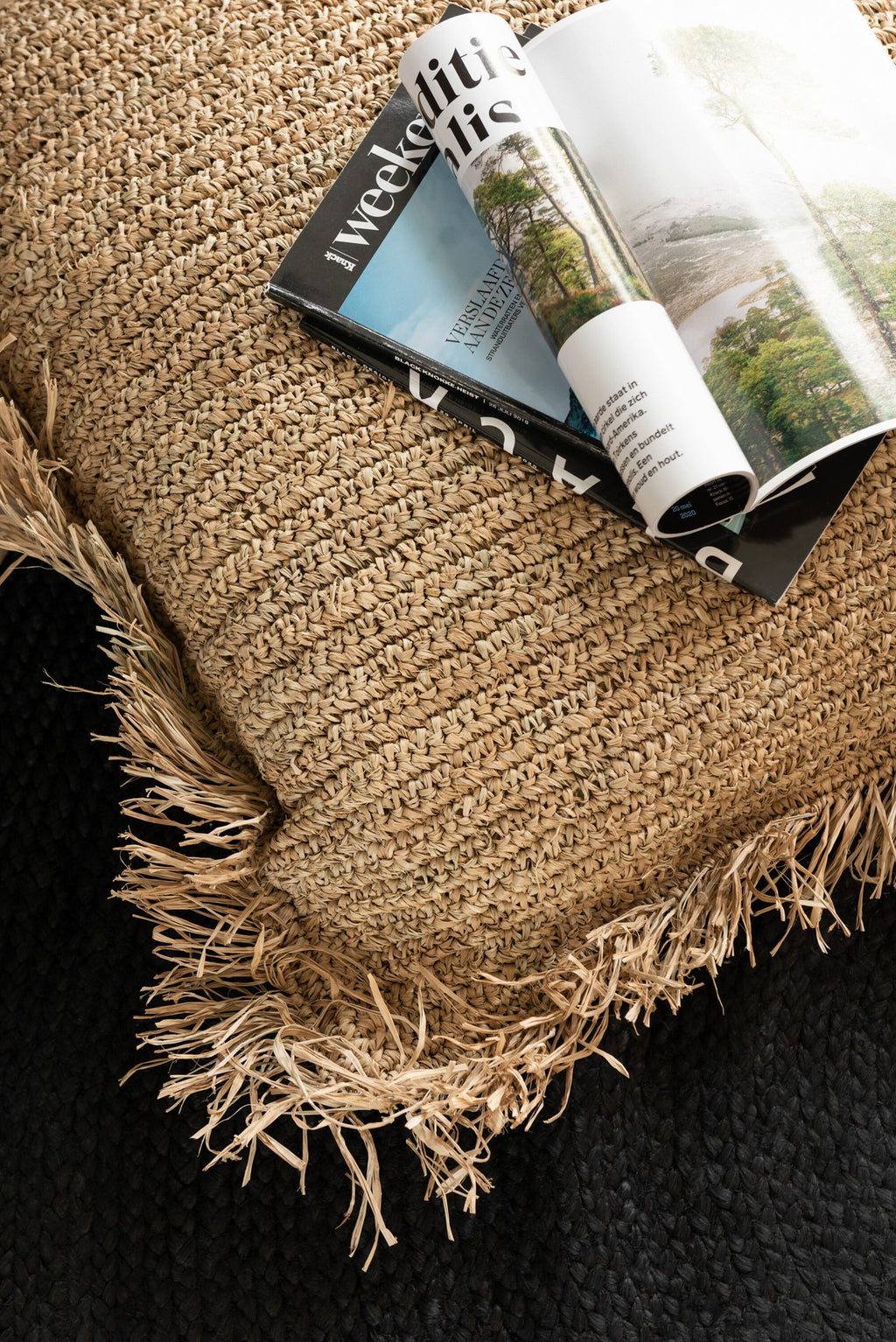 J-Line kussen Rechthoekig Raffia - jute - naturel