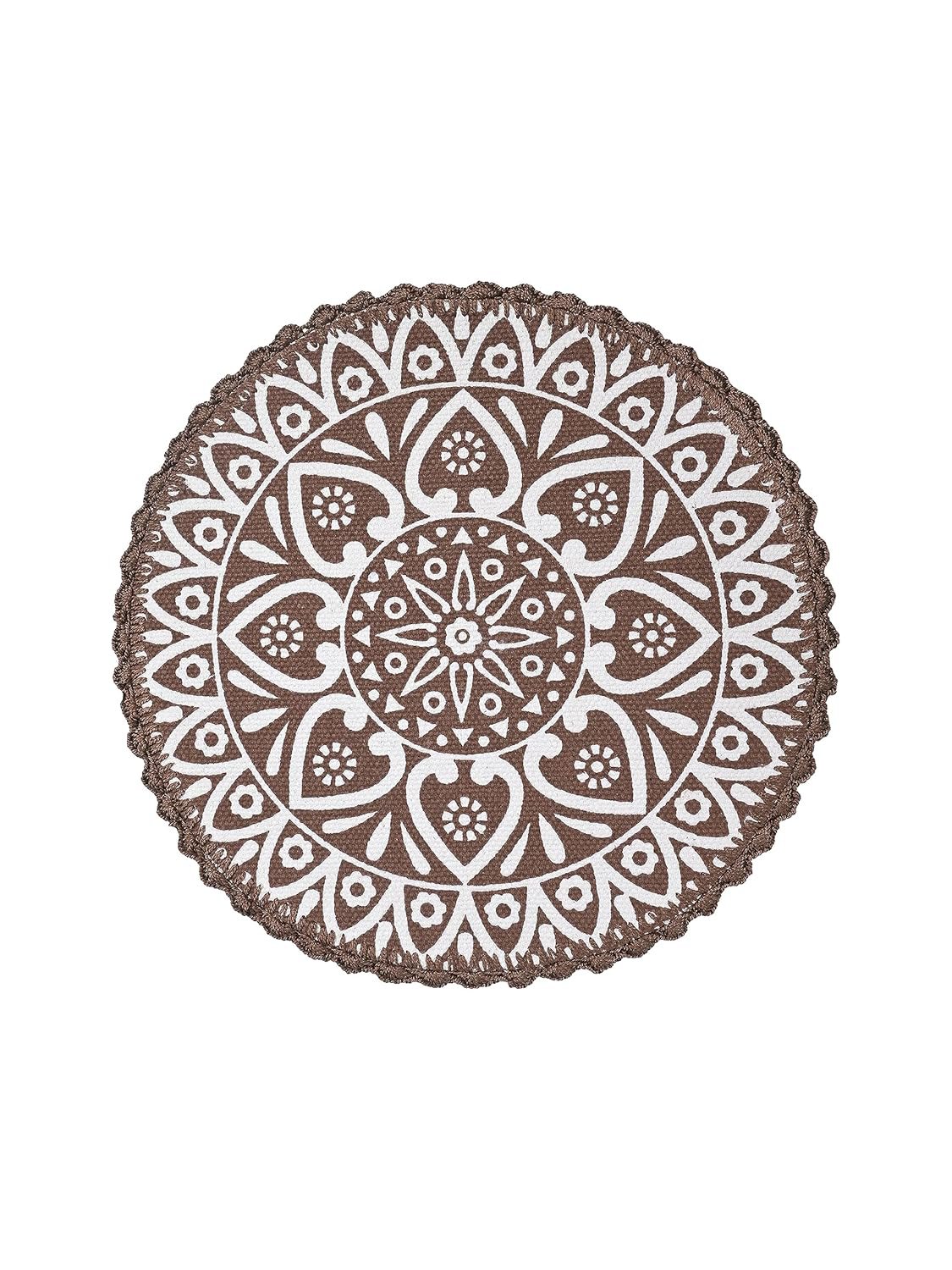 Placemats – Jute & Katoen Gehaakt Antislip – Rond 38cm, Set van 4