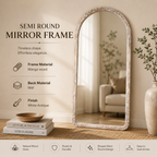 Halfronde wandspiegel in antiek wit mangohouten frame