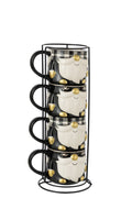 J-Line mok Kerstman Dolomiet - keramiek - zwart/wit - set van 4