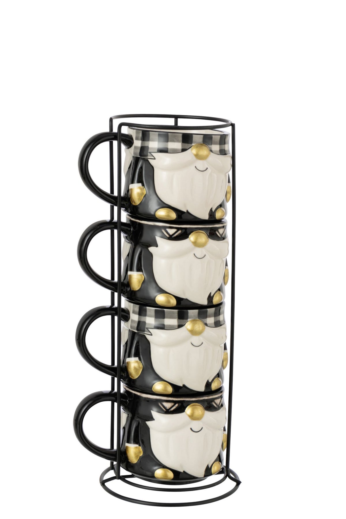 J-Line mok Kerstman Dolomiet - keramiek - zwart/wit - set van 4