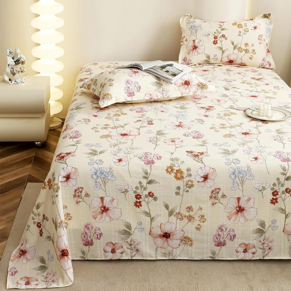 Kingsize laken - Cloud Cotton 300 TC - Bloemenmotief, 2 kussenslopen