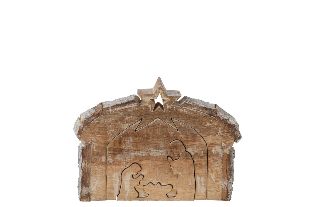 J-Line Kerststal - mangohout - naturel/wit - medium