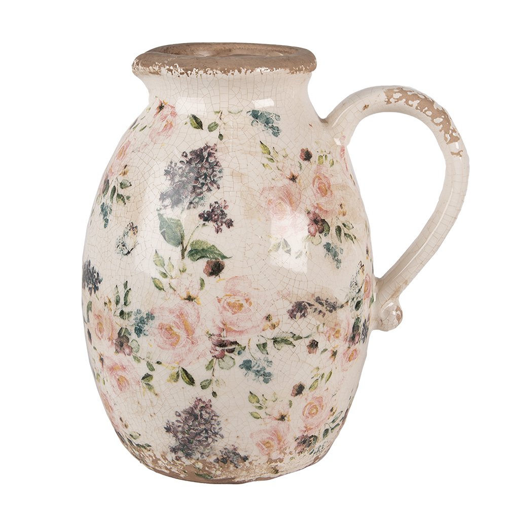 Decoratie Kan 20x16x22 cm Beige Roze Keramiek Bloemen Schenkkan