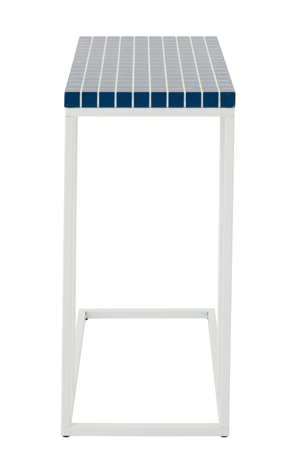 J-Line bijzettafel Rechthoek Geruit - ijzer - blauw/wit