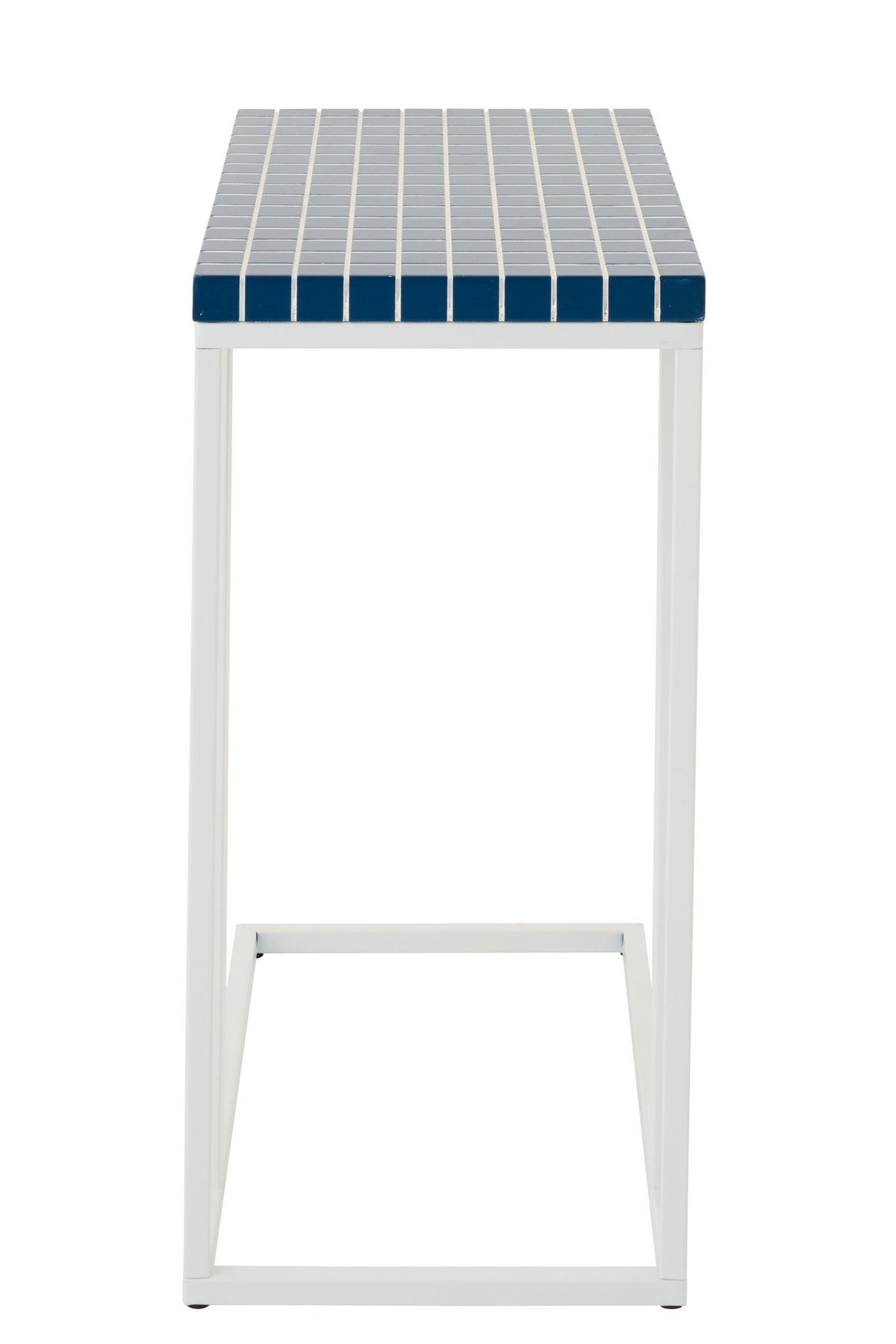 J-Line bijzettafel Rechthoek Geruit - ijzer - blauw/wit