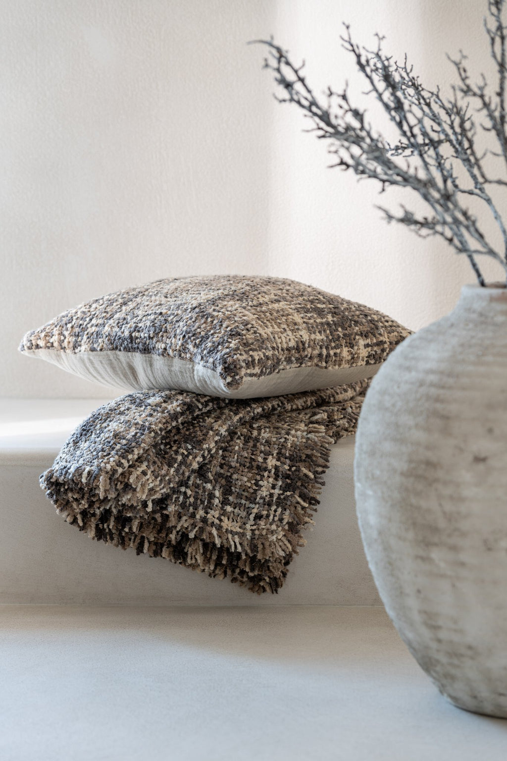 J-Line Plaid tweed - katoen - bruin/beige - 180 x 130 cm