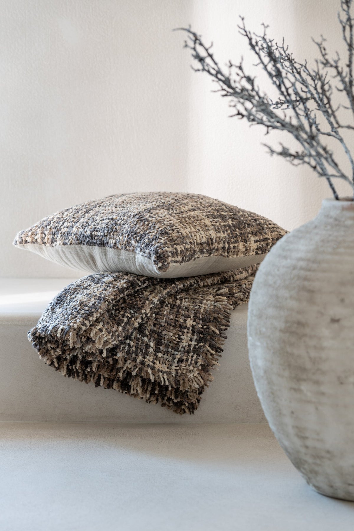 J-Line Plaid tweed - katoen - bruin/beige - 180 x 130 cm