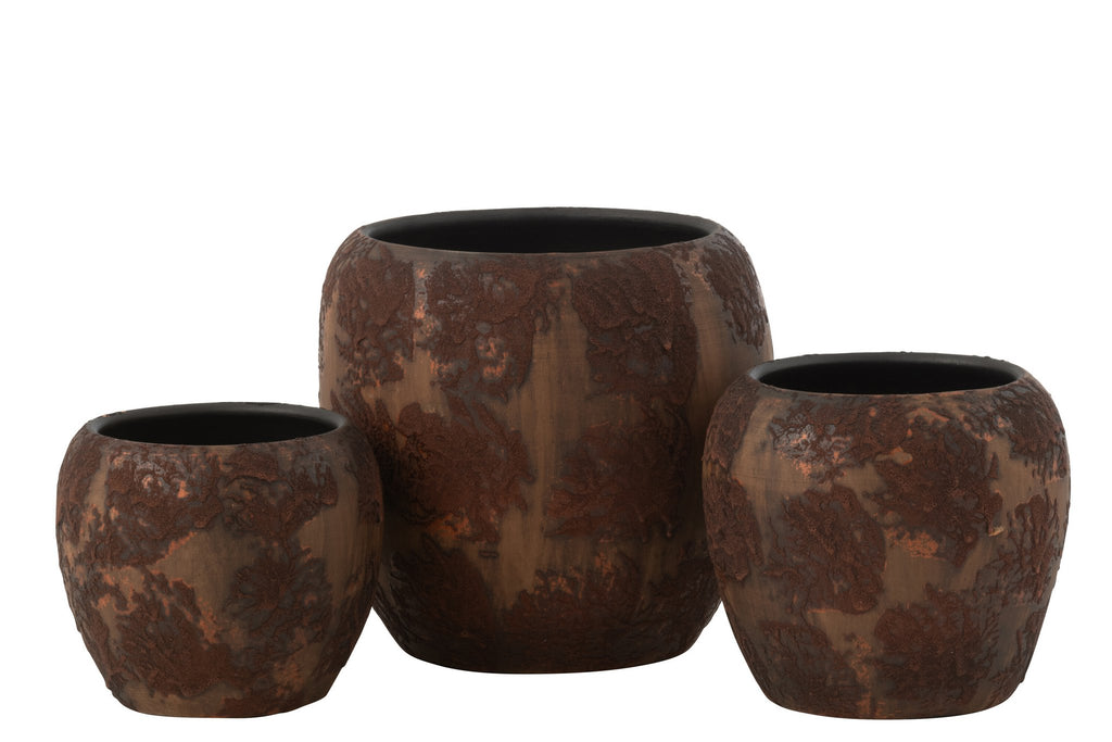 J-Line bloempot Round Terra - keramiek - bruin - large - Ø 24 cm