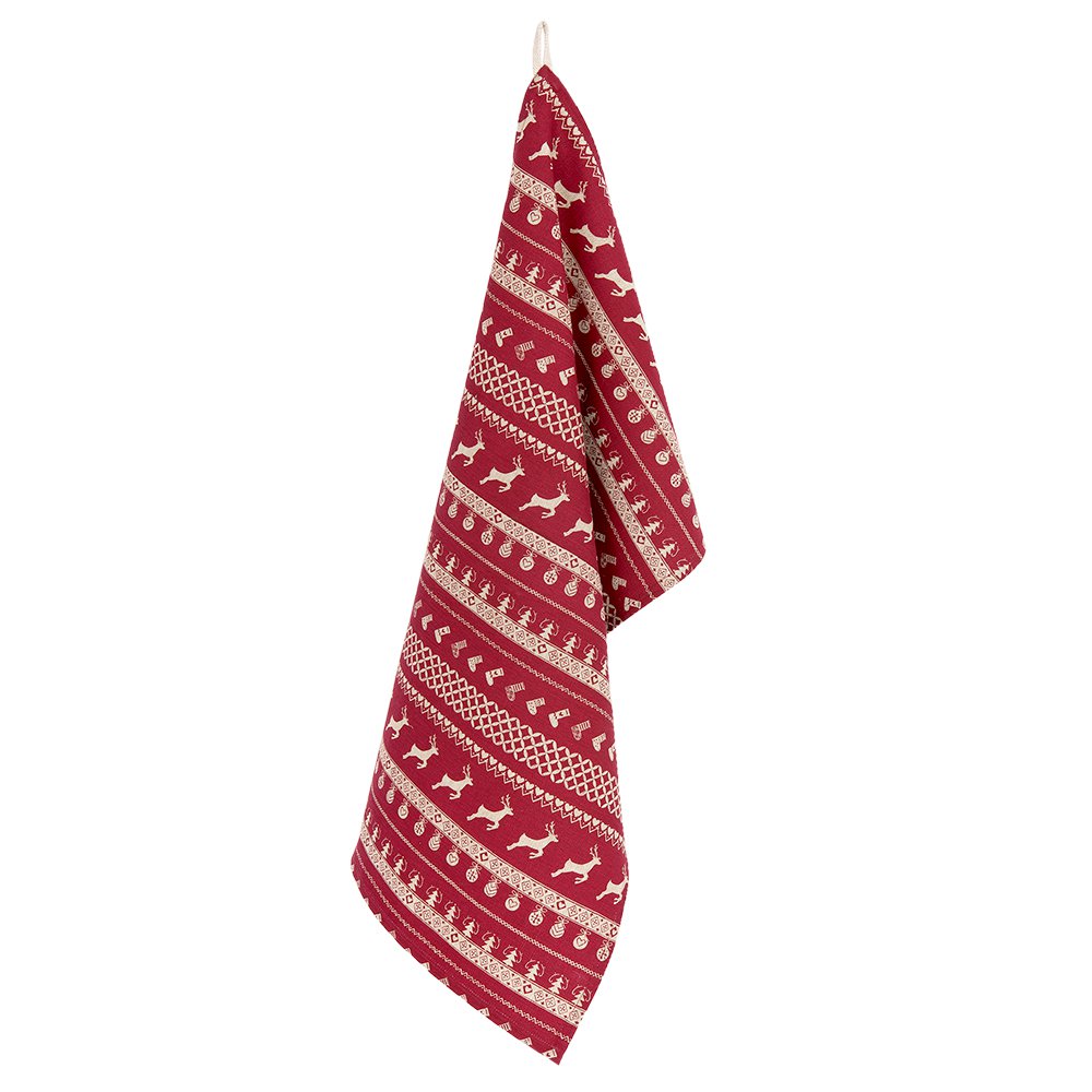 Theedoek 50x85 cm Rood Beige Katoen Kerst Vaatdoek