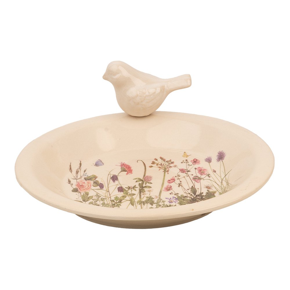 Vogelvoederbak Ø 26x10 cm Beige Keramiek Vogel