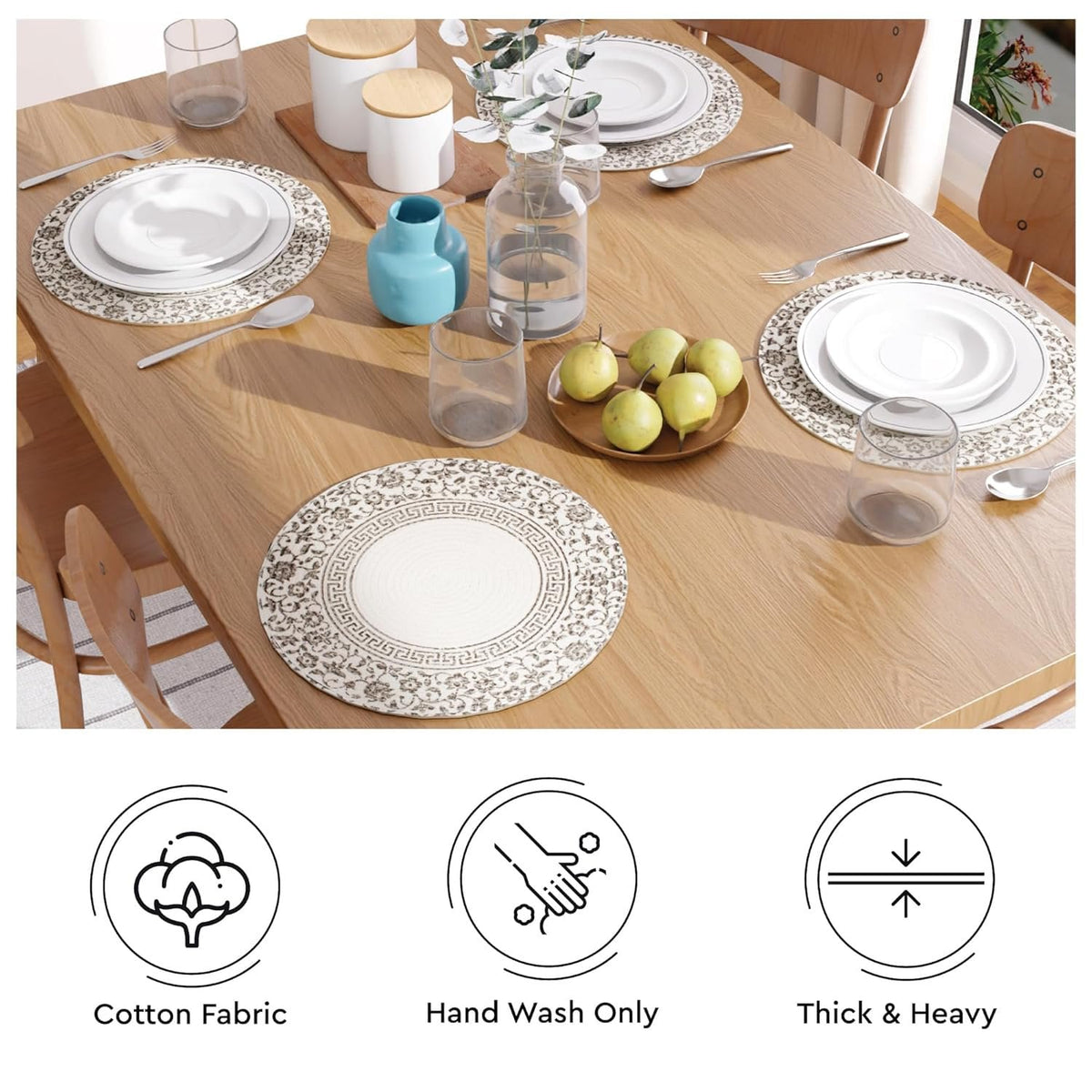 Ronde eetplacemats – geribbeld katoen – diameter 32 cm – set van 4