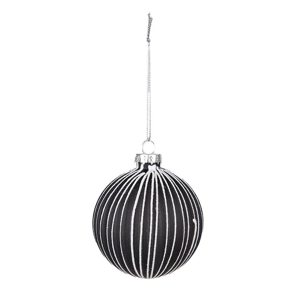 Kerstbal Set van 4 Ø 8 cm Zwart Wit Glas Kerstdecoratie