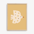 Gestippelde vogelposter - geel, ecopapier en verpakking