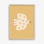 Gestippelde vogelposter - geel, ecopapier en verpakking