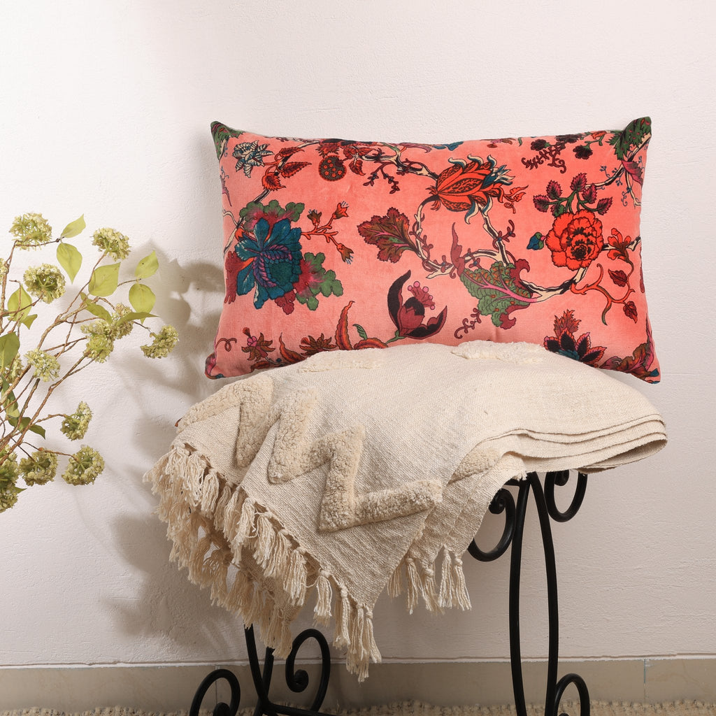 Fluweel Eden bloemen katoenen lendenkussen 35 x 60 cm