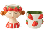 J-Line bloempot 2 Delen Aardbei Meisje - keramiek - mix - Ø 17.5 cm