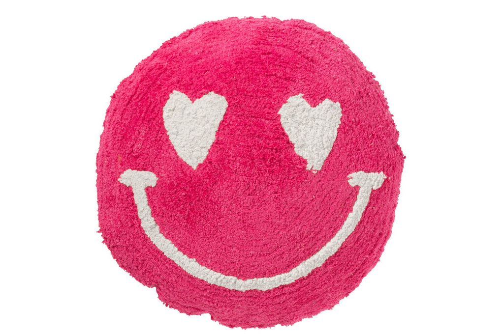 J-Line Kussen Smiley Getuft Katoen Roze/Wit