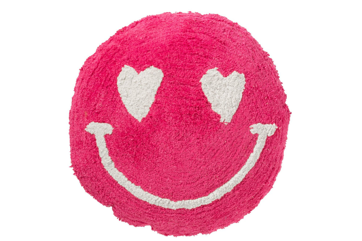 J-Line Kussen Smiley Getuft Katoen Roze/Wit