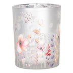 Theelichthouder Set van 2 Ø 7x8 / 10x13 cm Grijs Glas Bloemen