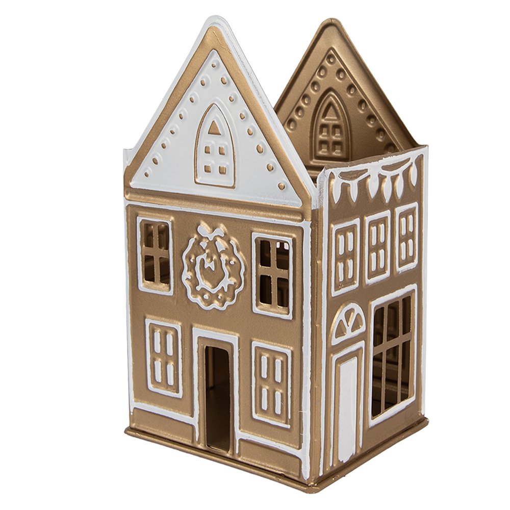 Waxinelichthouder Huis 12x11x22 cm Goudkleurig Metaal