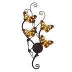Wandlamp Tiffany 32x68 cm Geel Bruin Metaal Vlinder Muurlamp