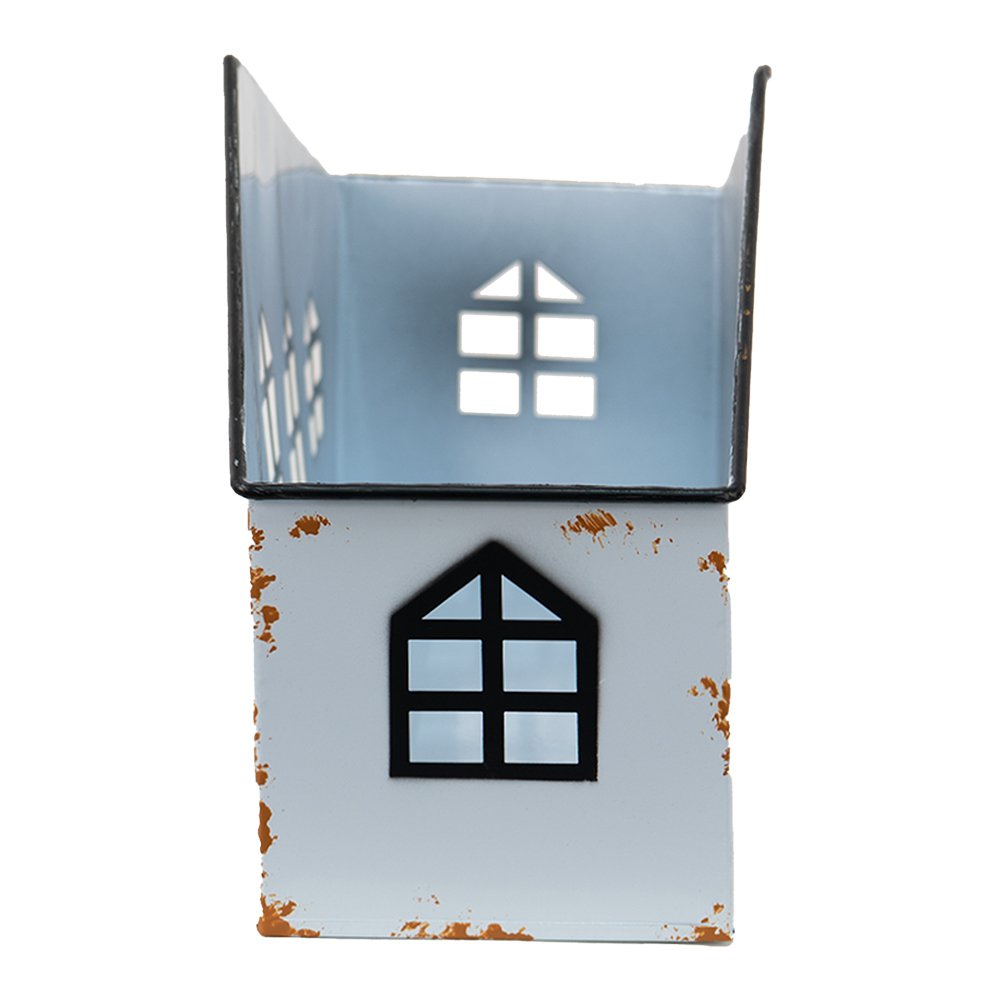 Theelichthouder Huis 36x12x18 cm Wit Metaal Waxinelichthouder