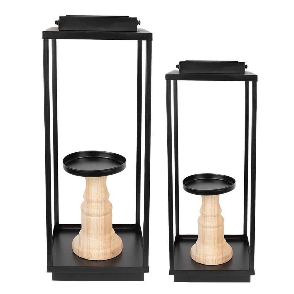 Kandelaar Set van 2 15x15x50/57 cm Zwart ijzer Kandelaar