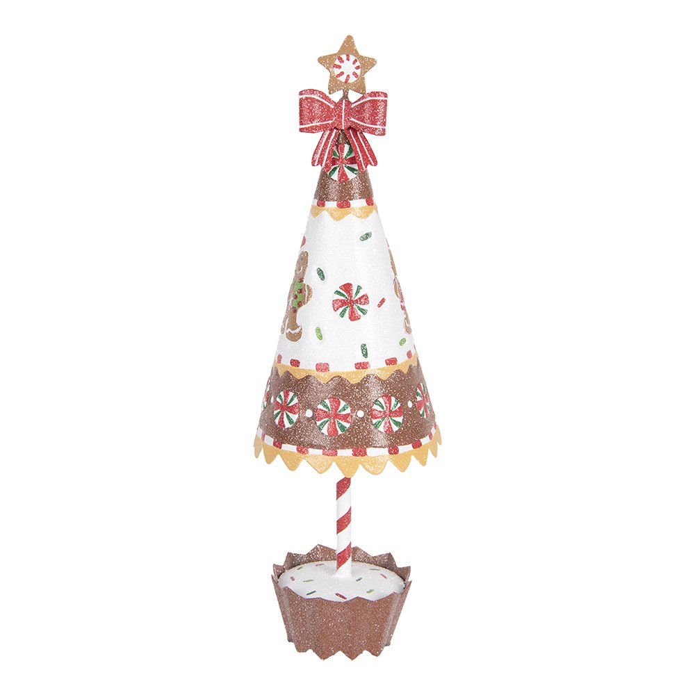 Kerstdecoratie Beeld Kerstboom Ø 11x37 cm Bruin Wit Metaal Gingerbread man