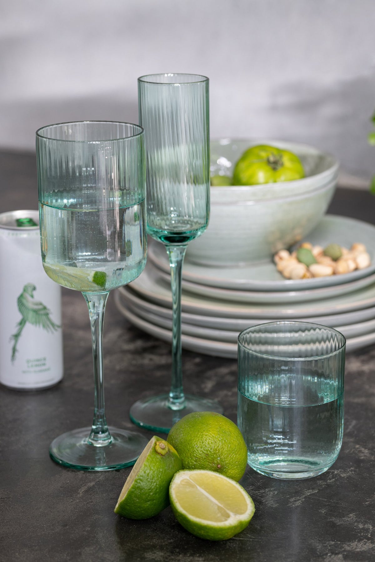 J-Line glas champagne Louise - glas - transparant/groen