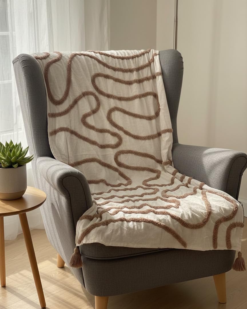Set banksprei en kussenhoes – Decor combopakket – Handgetuft katoen – 50x60" plaid + twee 16x16" hoezen