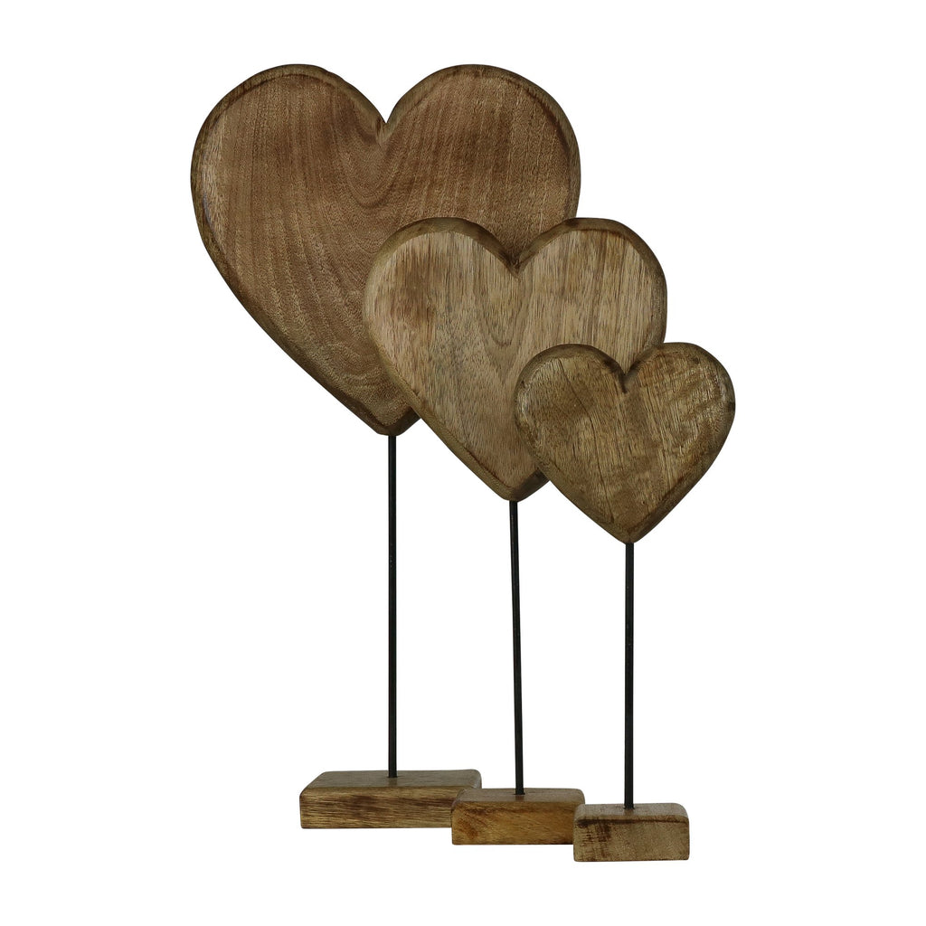Staand hart mango hout h27 d12x12cm