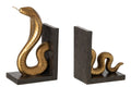 J-Line Boekensteunen slang - polyresin - goud/zwart - set van 2