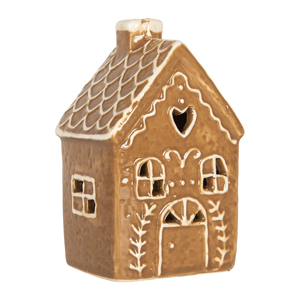 Gingerbread house met LED 7x6x12 cm Bruin Keramiek