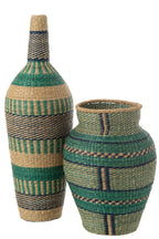 J-Line vaas Ninon - zeegras - naturel/azuur/donkerblauw - 90 cm hoog