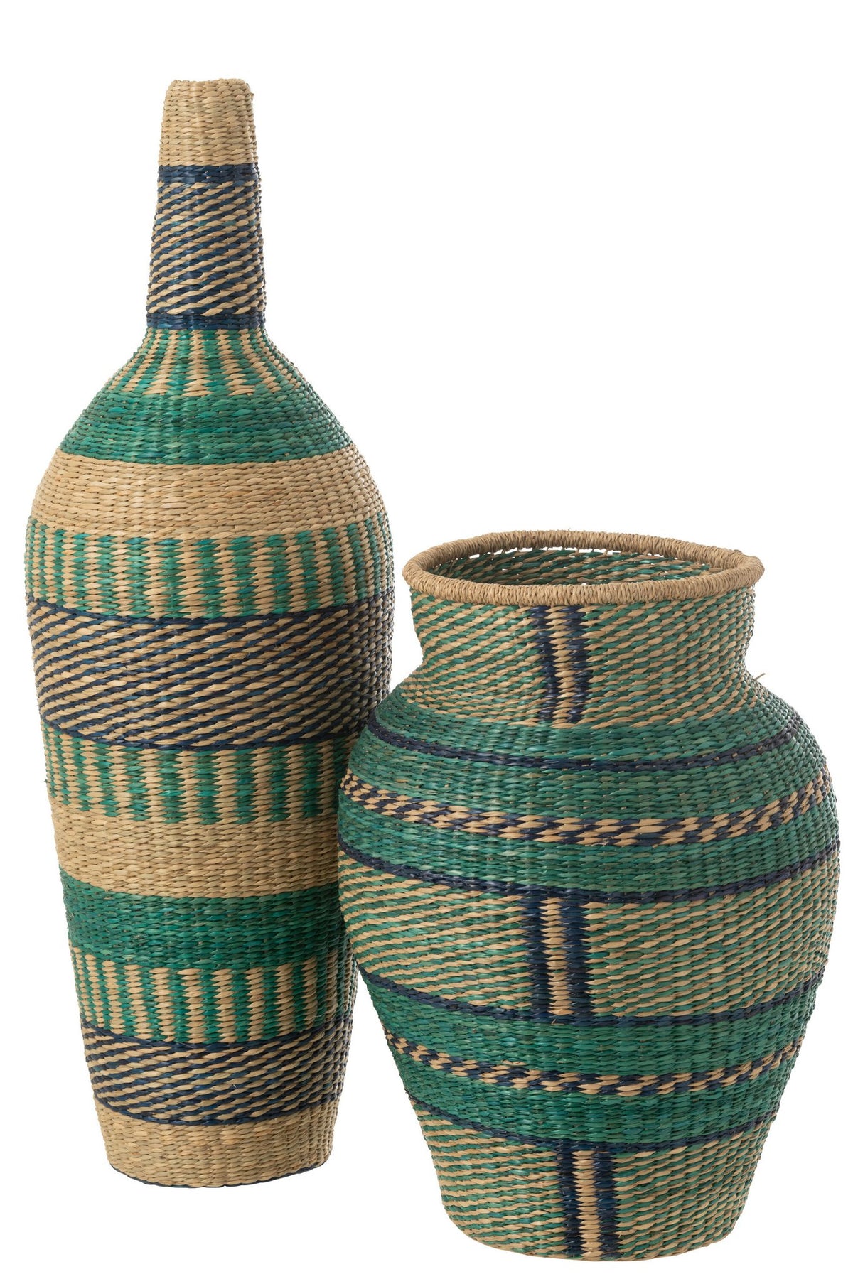 J-Line vaas Ninon - zeegras - naturel/azuur/donkerblauw - 90 cm hoog