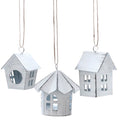Metalen hanger vogelhuisje 7/8/9cm white-wash