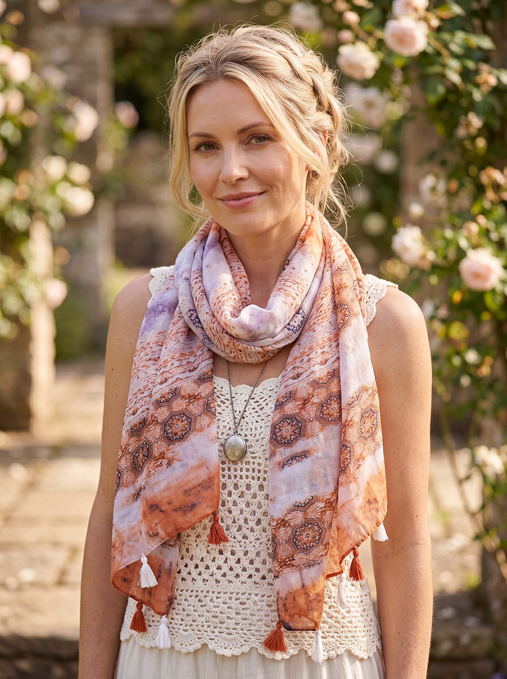 Sjaal Dames Print 90x180 cm Oranje Synthetisch Shawl Dames